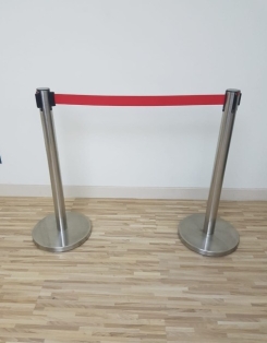 Barricade Post With Retractable Belt - Chrome